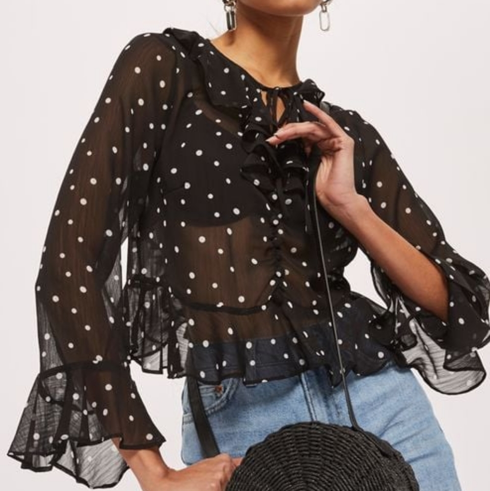 New TopShop black frill blouse